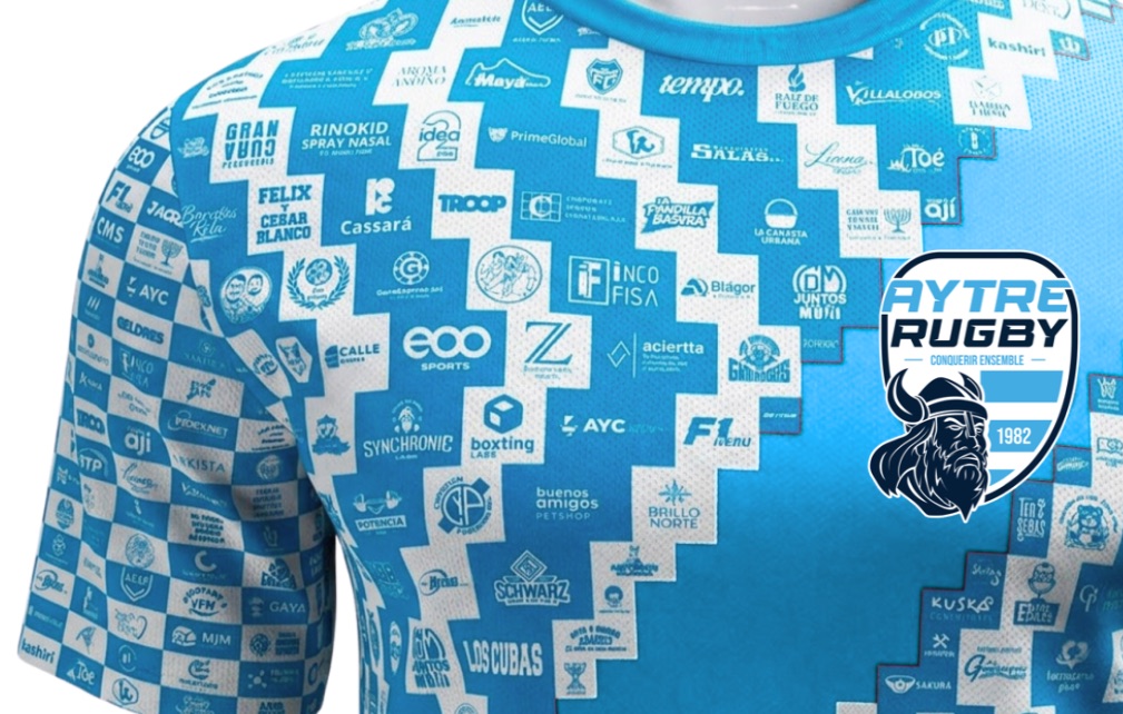 Maillot collector des 45 ans d'Aytré Rugby, couvert de 1000 sponsors